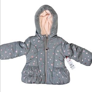 KENSIE GIRLS GRAY QUILTED PUFFER W/ FAUX FUR TRIM